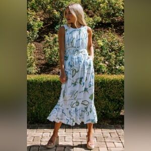 NWT Sheridan French Floral Tiered Maxi Dress in Light Blue and Green
